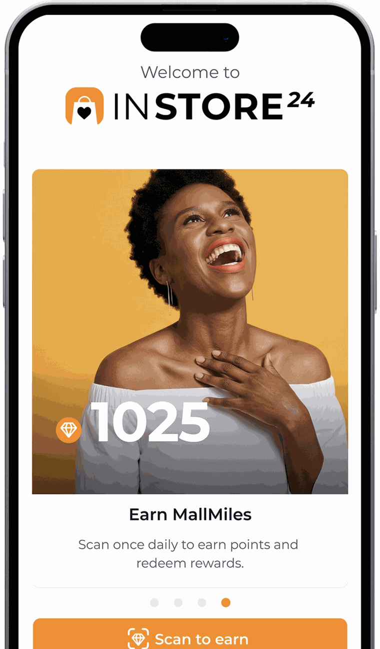 The INSTORE app showing MallMiles earned